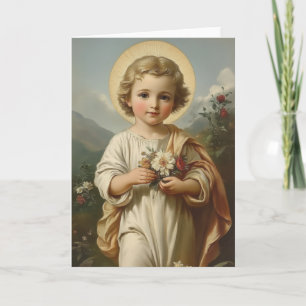 Vintage Child Jesus Floral Religious  Thank You Card