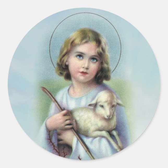 Vintage Child Jesus with Lamb Classic Round Sticker (Front)