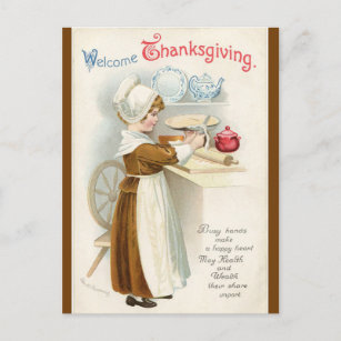 Vintage Child Makes Apple Pie For Thanksgiving Postcard