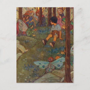 Vintage - Child Meets Woodland Fairies, Postcard