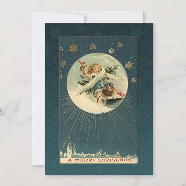 Vintage Child on Sled Holiday Card (Front)