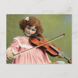 Vintage Child Playing Violin Music Postcard
