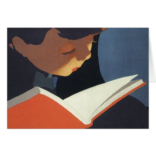 Vintage Child Reading a Book From the Library Card