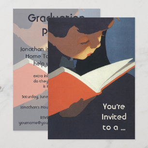 Vintage Child Reading a Book From the Library Invitation