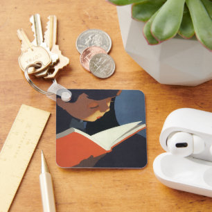 Vintage Child Reading a Book From the Library Key Ring