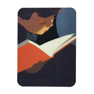 Vintage Child Reading a Book From the Library Magnet