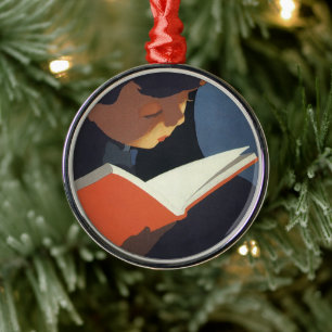Vintage Child Reading a Book From the Library Metal Tree Decoration