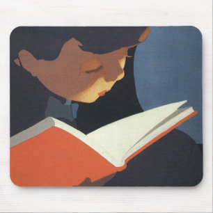 Vintage Child Reading a Book From the Library Mouse Mat