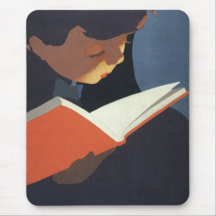 Vintage Child Reading a Book From the Library Mouse Mat