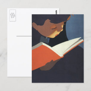 Vintage Child Reading a Book From the Library Postcard