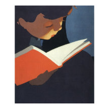 Vintage Child Reading a Book From the Library