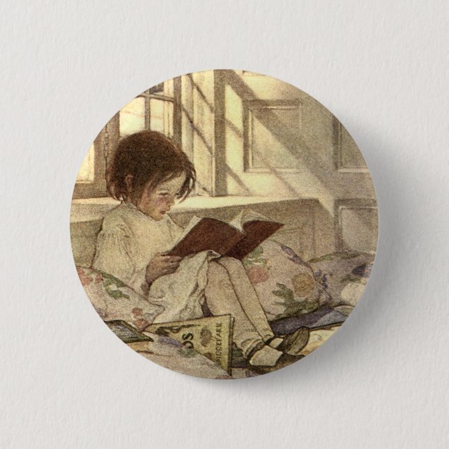 Vintage Child Reading a Book, Jessie Willcox Smith 6 Cm Round Badge (Front)