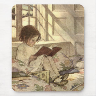 Vintage Child Reading a Book, Jessie Willcox Smith Mouse Mat