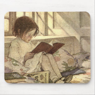 Vintage Child Reading a Book, Jessie Willcox Smith Mouse Mat