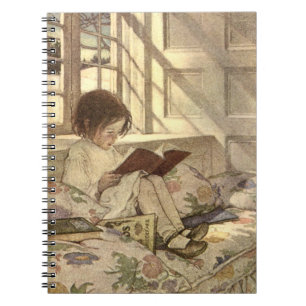 Vintage Child Reading a Book, Jessie Willcox Smith Notebook