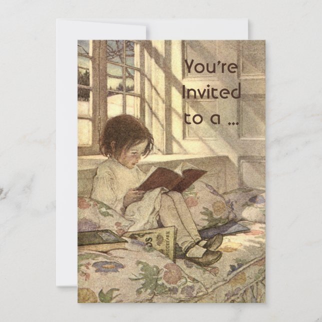 Vintage Child Reading a Book School Graduation Invitation (Front)