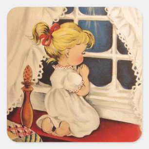Vintage Child Saying Prayers Square Sticker