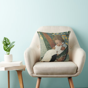 Vintage Child with a Doll by Jessie Willcox Smith Cushion