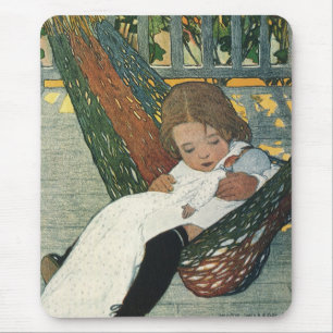 Vintage Child with a Doll by Jessie Willcox Smith Mouse Mat