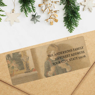 Vintage Child with Christmas Greeting Label