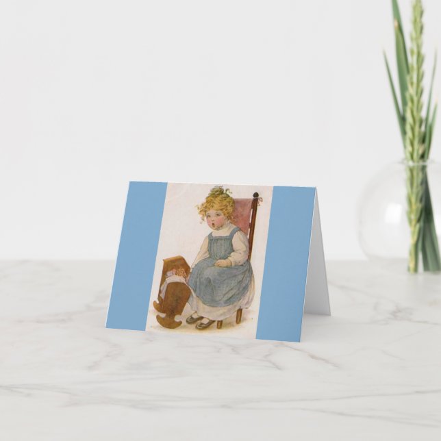 Vintage Child with Doll Painting Notecard (Front)