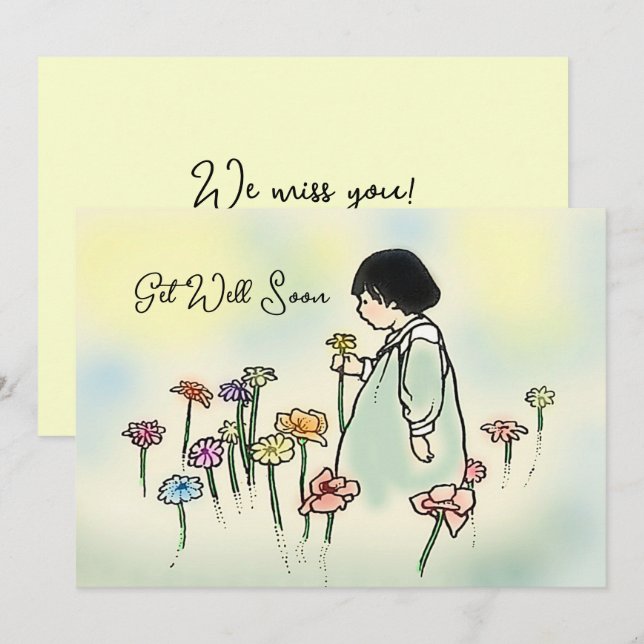 Vintage Child with Flowers Get Well Card  (Front/Back)