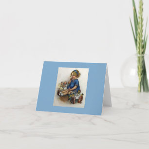Vintage Child with her Dolls Painting Notecard