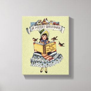 Vintage Child with Santa Claus Book Canvas Print