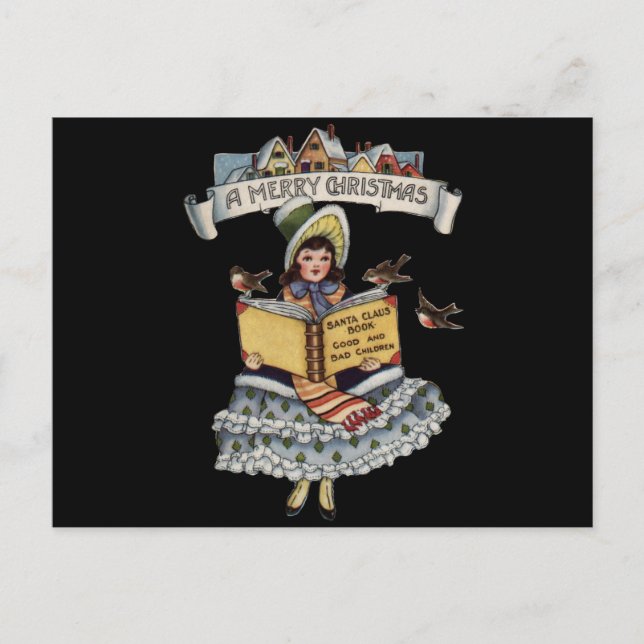 Vintage Child with Santa Claus Book Holiday Postcard (Front)