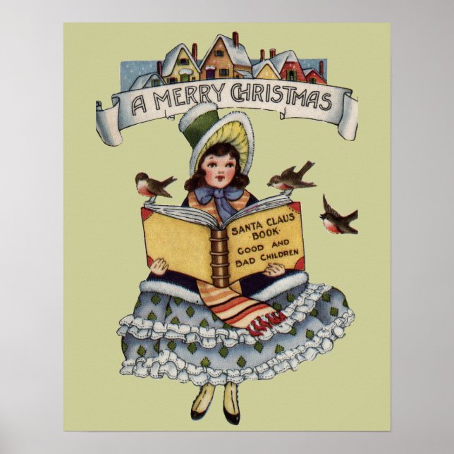 Vintage Child with Santa Claus Book Poster (Front)