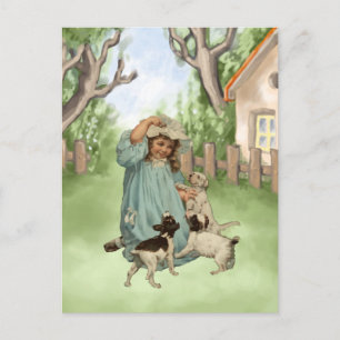Vintage Child with Terrier Dogs Postcard