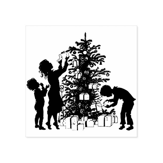 Vintage Children and Christmas Tree Rubber Stamp (Imprint)