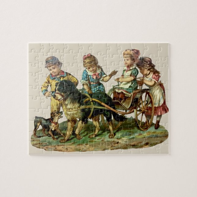 Vintage Children and Dog Wagon Jigsaw Puzzle (Horizontal)