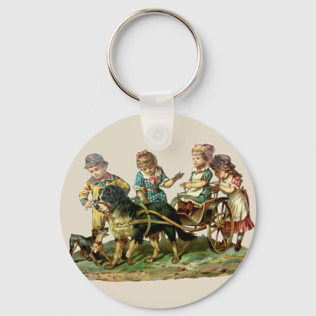 Vintage Children and Dog Wagon Key Ring (Front)