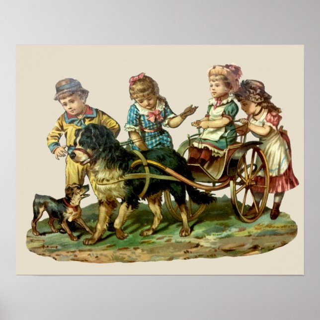 Vintage Children and Dog Wagon Poster (Front)