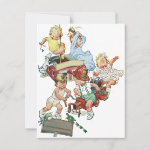 Vintage Children and Fire Trucks Invitation