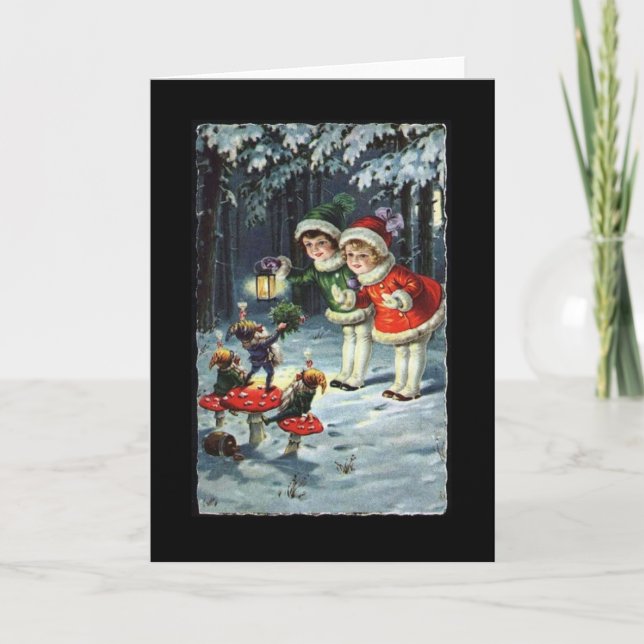 Vintage Children and Gnomes Christmas Card (Front)