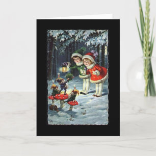 Vintage Children and Gnomes Christmas Card