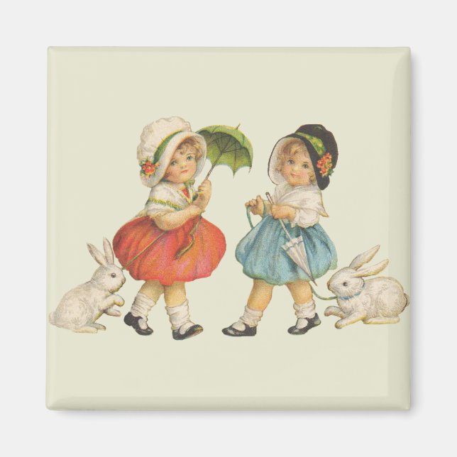 Vintage Children and Rabbits Magnet (Front)