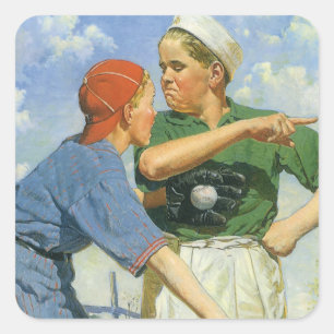 Vintage Children and Sports, Boys Playing Baseball Square Sticker