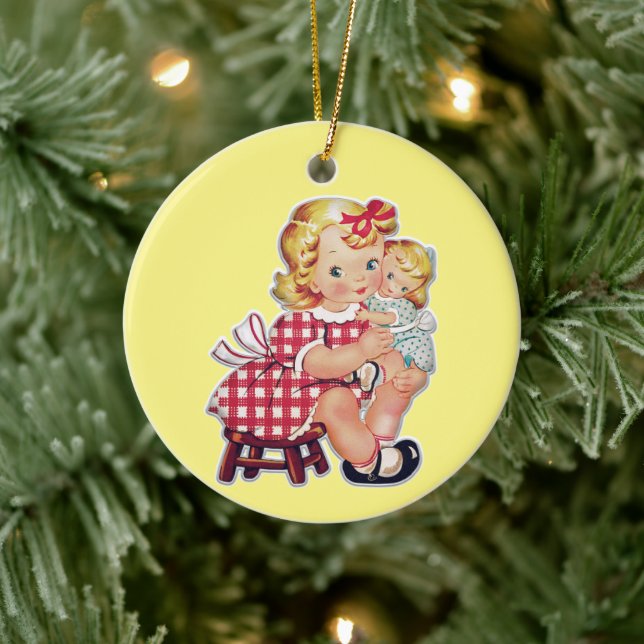 Vintage Children at Christmas Ceramic Ornament (Tree)