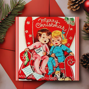Vintage Children Awaiting Santa Custom Christmas Holiday Card