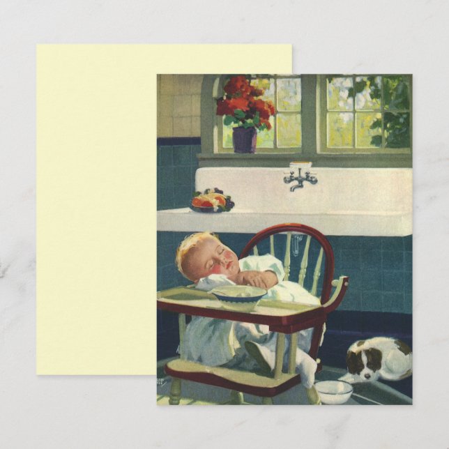 Vintage Children, Baby Asleep Highchair Invitation (Front/Back)