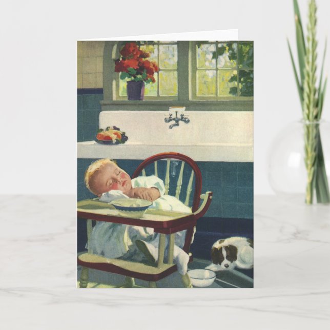 Vintage Children, Baby Sleeping Highchair Kitchen Card (Front)