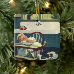 Vintage Children, Baby Sleeping Highchair Kitchen Ceramic Ornament