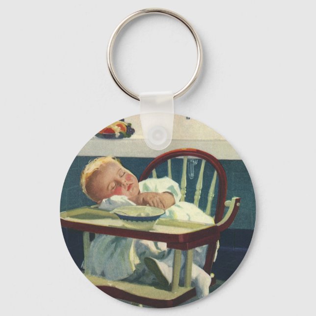 Vintage Children, Baby Sleeping Highchair Kitchen Key Ring (Front)
