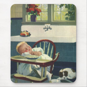 Vintage Children, Baby Sleeping Highchair Kitchen Mouse Mat