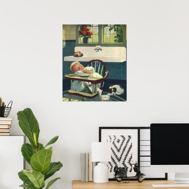 Vintage Children, Baby Sleeping Highchair Kitchen Poster (Home Office)