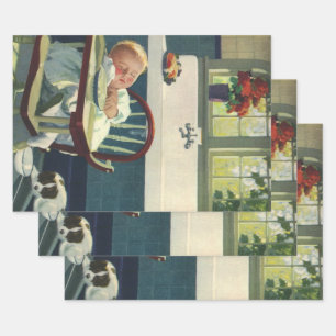 Vintage Children, Baby Sleeping Highchair Kitchen Wrapping Paper Sheet