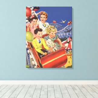 Vintage Children Balloons Dog Roller Coaster Ride Canvas Print